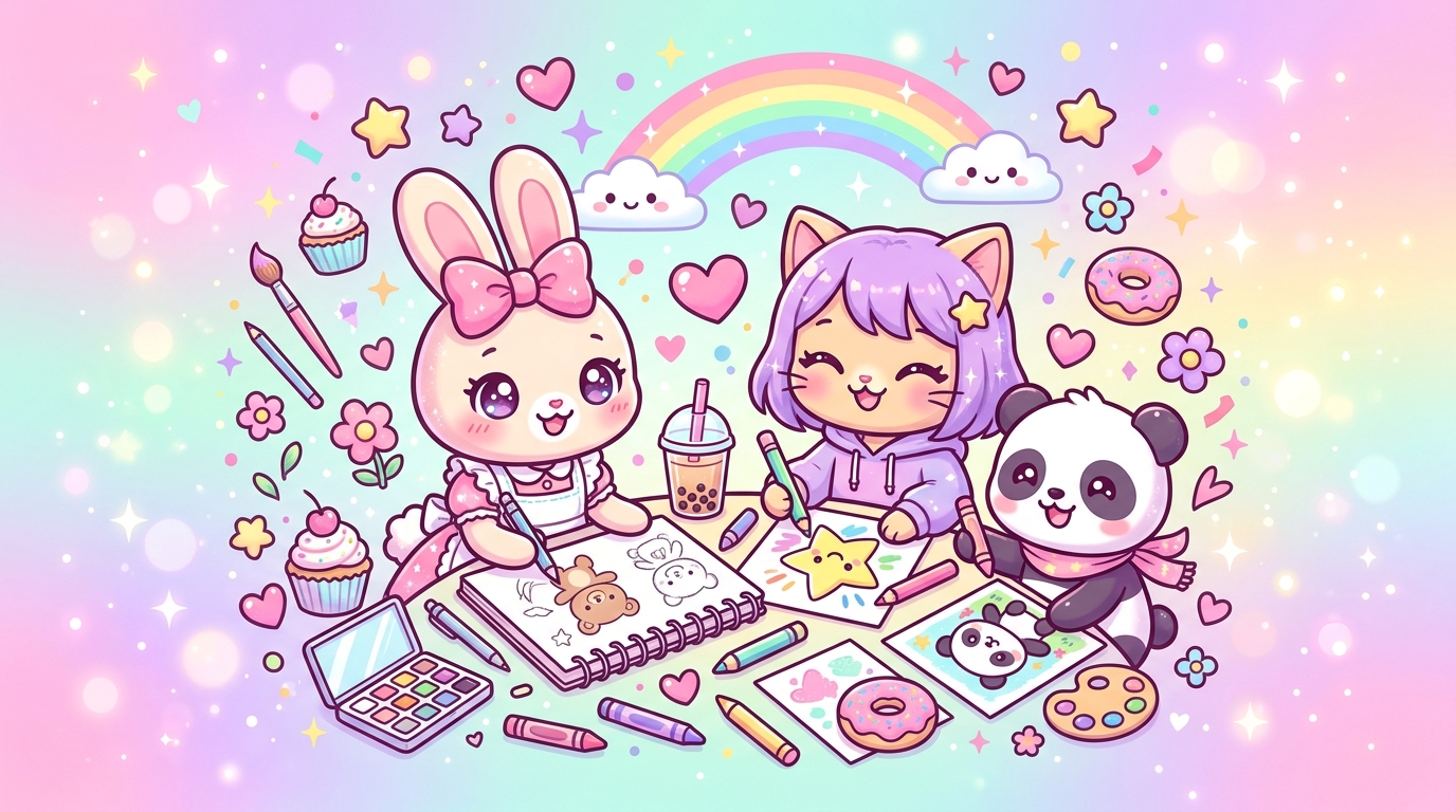 Learn how to draw and color easy kawaii pictures