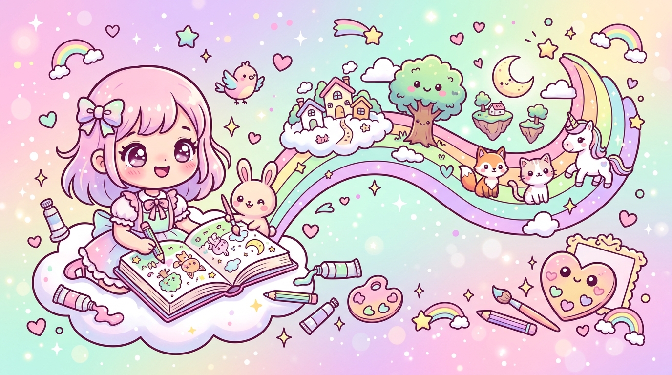 Crée ta scène kawaii narrative : raconte une histoire en couleur