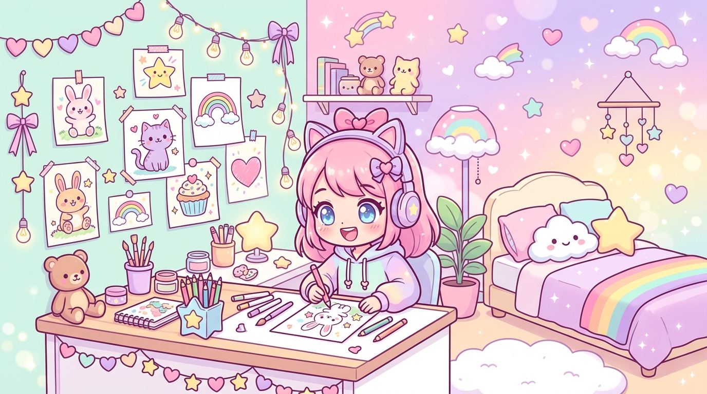 Crée ta décoration chambre kawaii avec tes propres coloriages