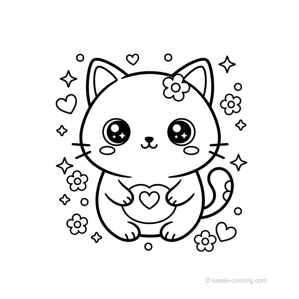 Coloriage Kawaii Chats Kawaii #25