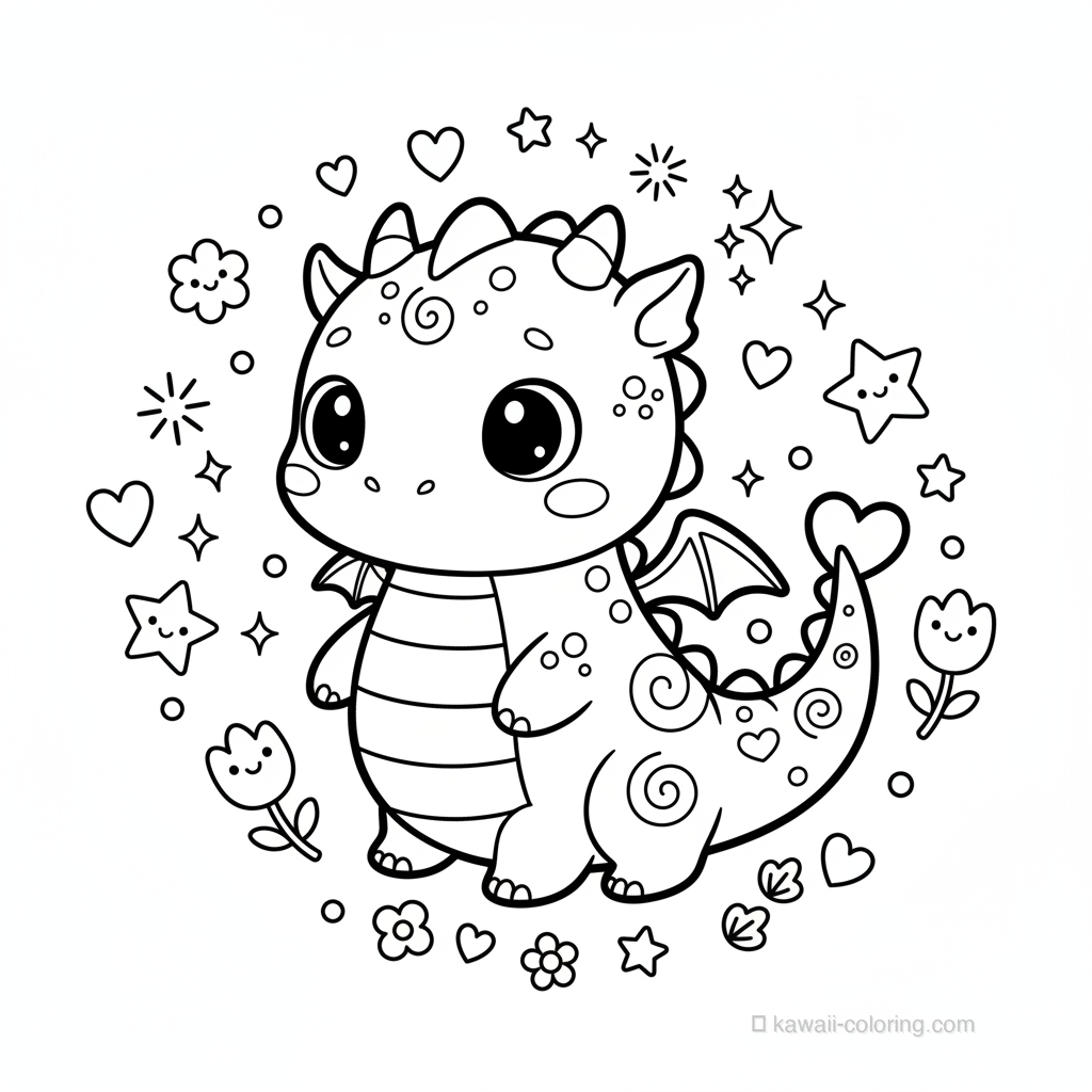 Coloriage Kawaii Dragons Kawaii #25