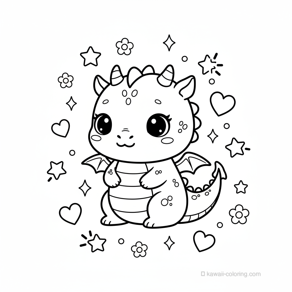 Disegno Kawaii Dragons da Colorare #24
