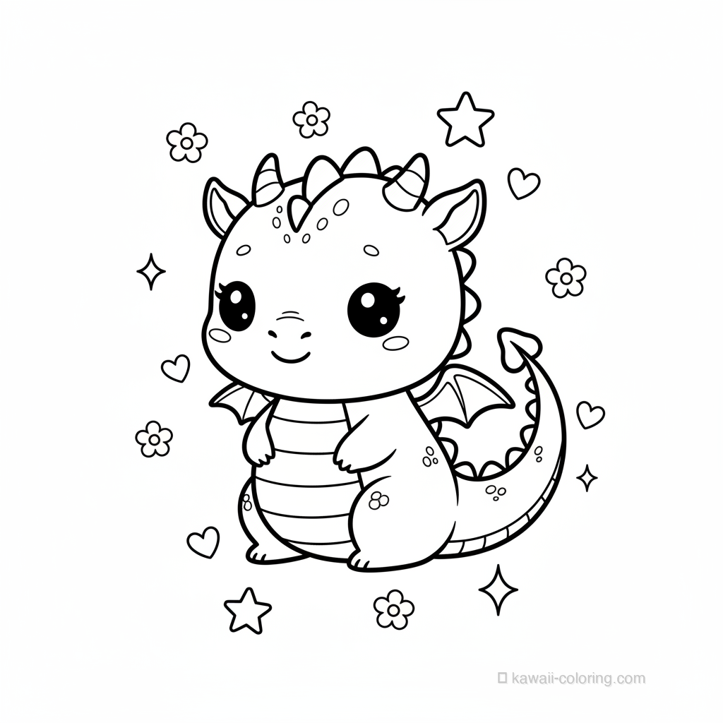 Coloriage Kawaii Dragons #1
