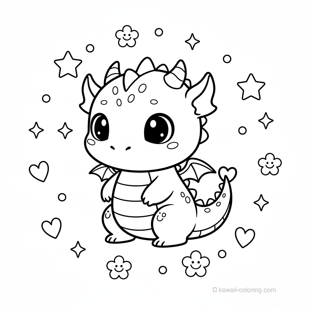 Coloriage Kawaii Dragons #10