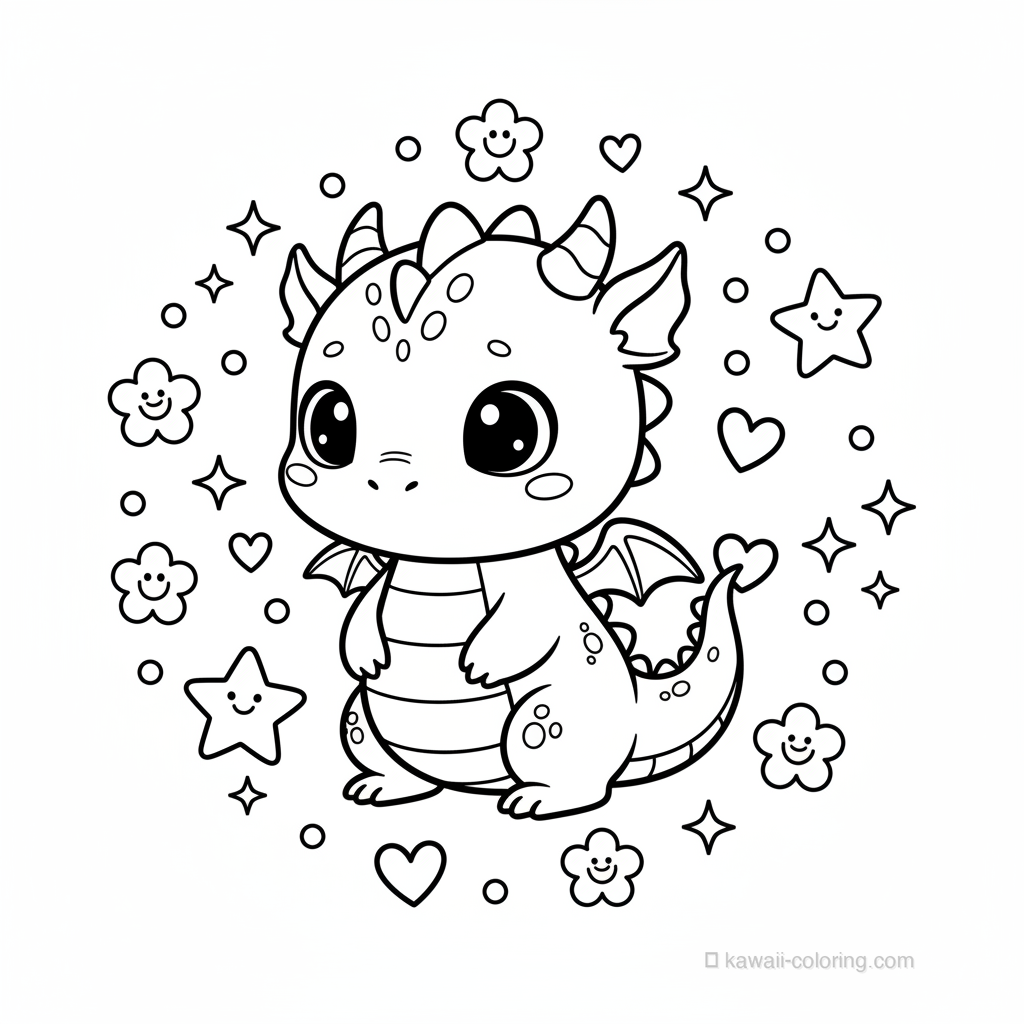 Desenho Kawaii Dragons para Colorir #3