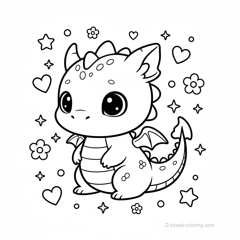 Dibujo Kawaii Dragons para Colorear #13