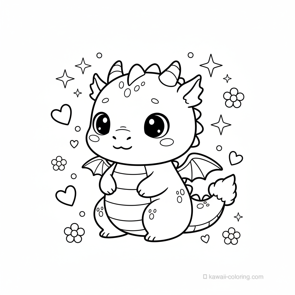 Coloriage Kawaii Dragons #15