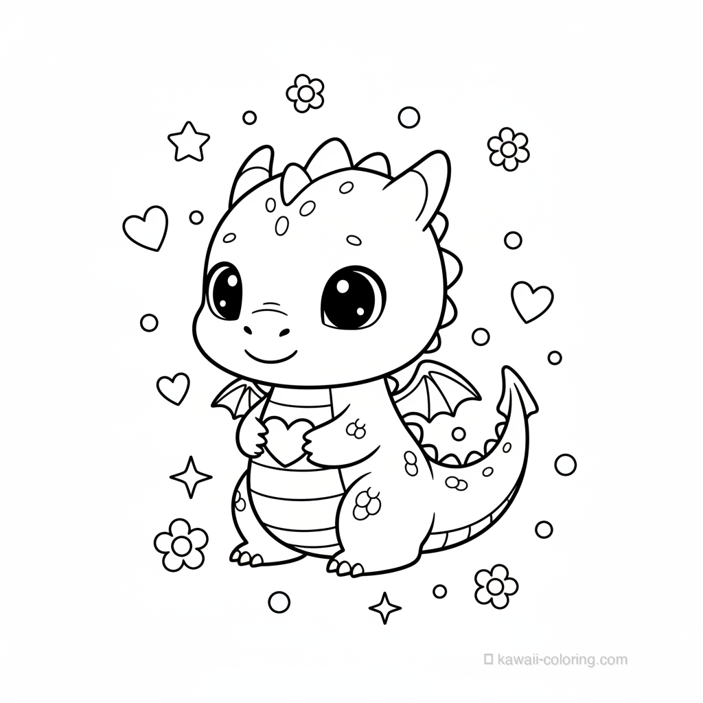 Coloriage Kawaii Dragons #4