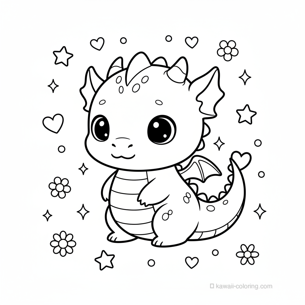 Kawaii Kawaii Dragons Coloring Page #6