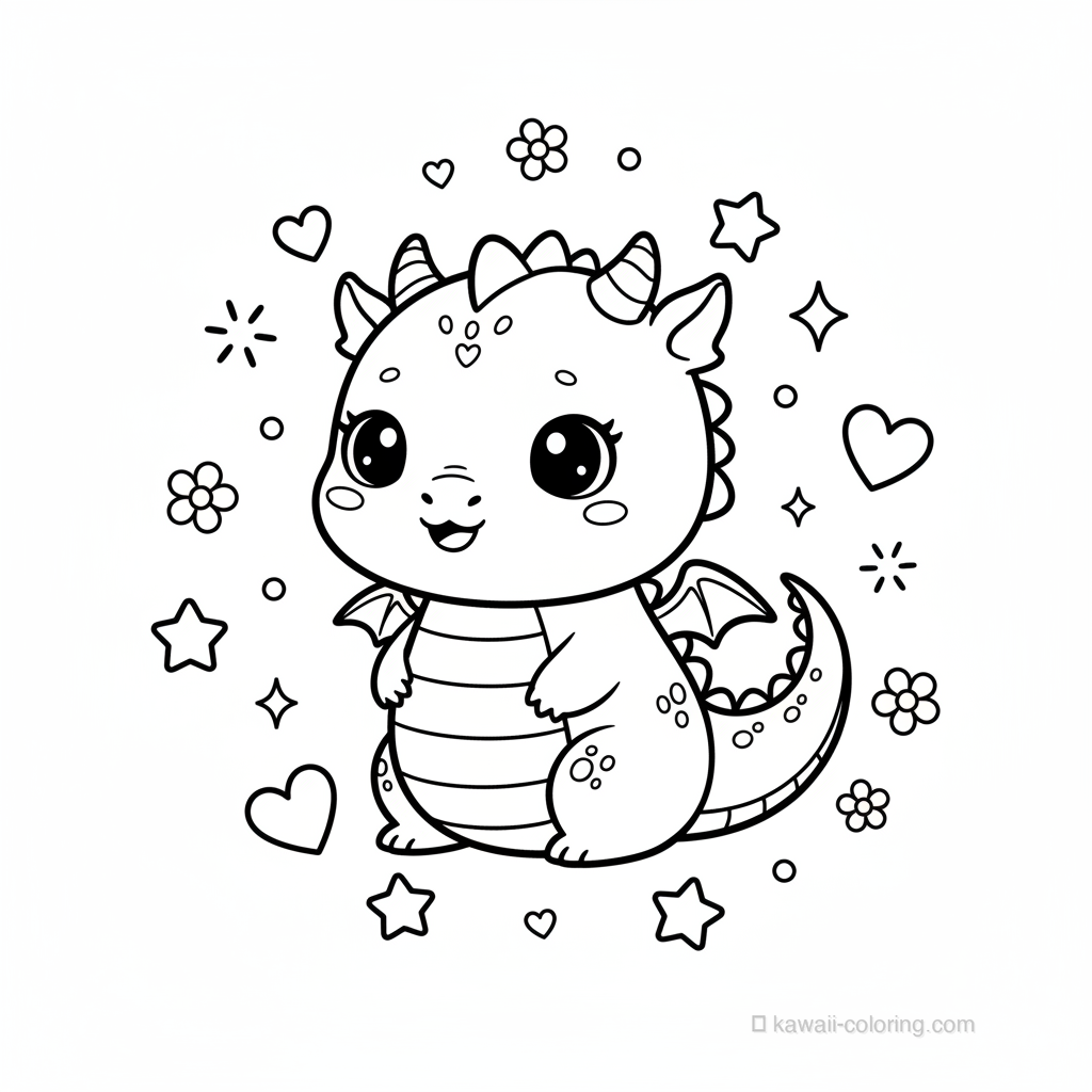 Dibujo Kawaii Dragons para Colorear #17