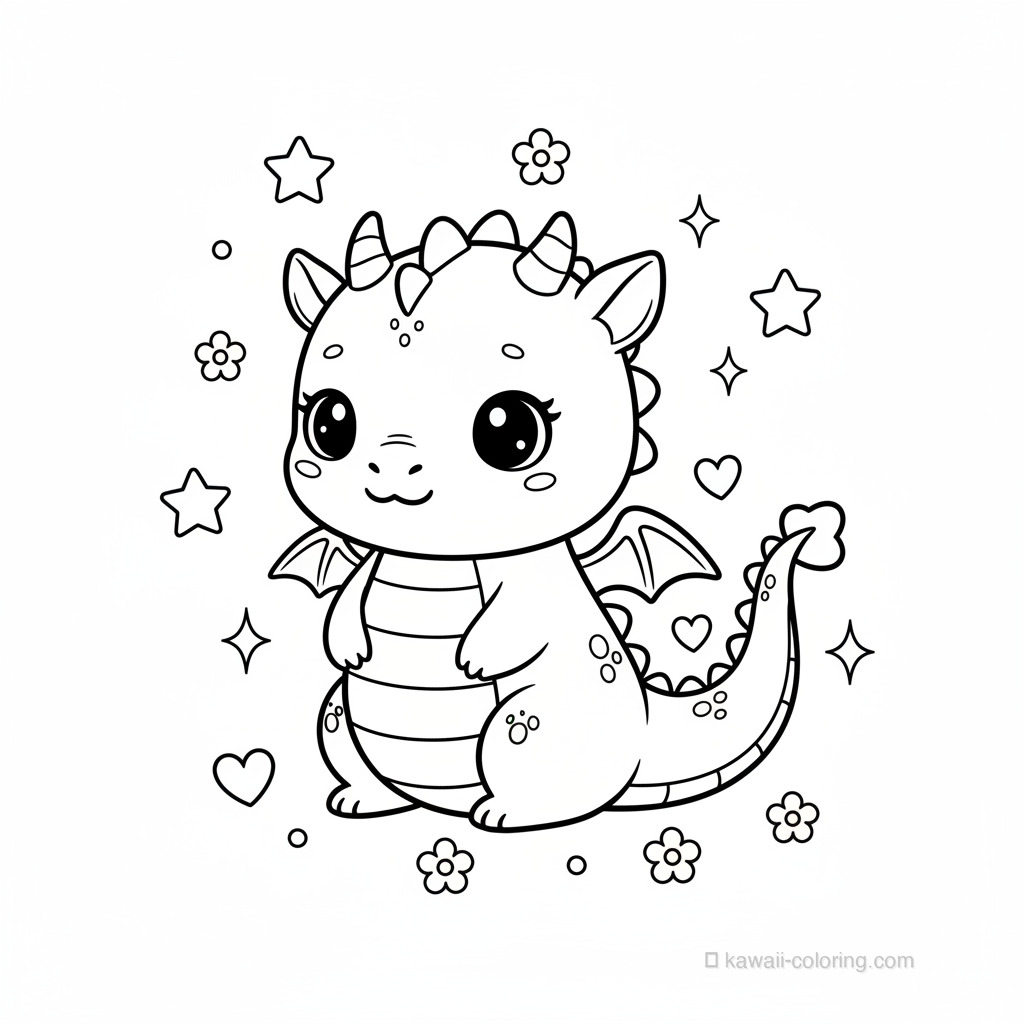 Desenho Kawaii Dragons para Colorir #11