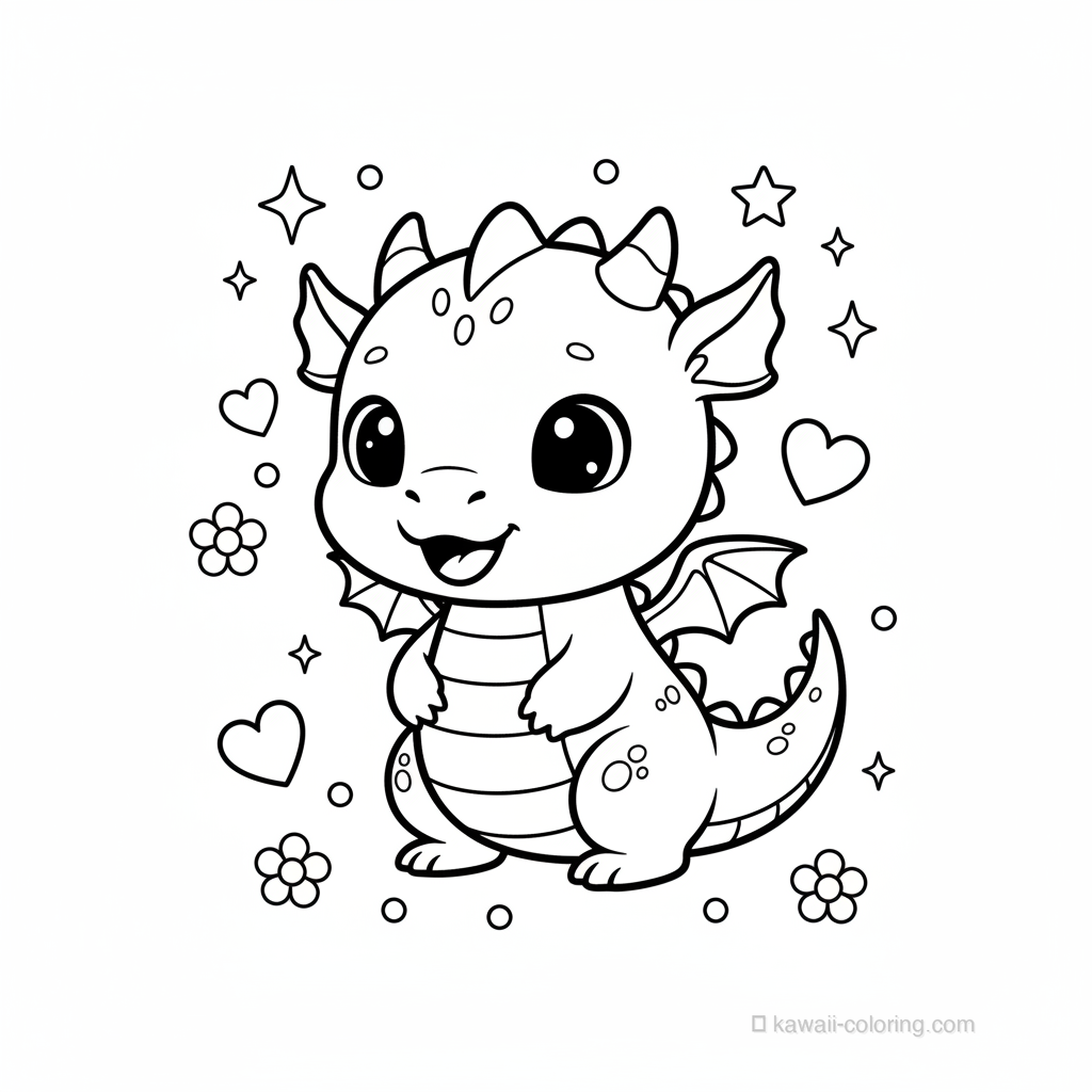 Coloriage Kawaii Dragons #2
