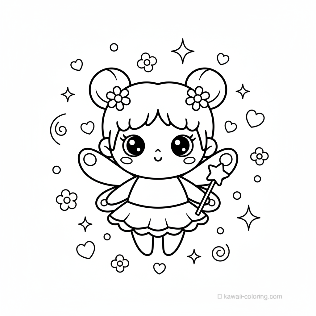 Kawaii Fairies Coloring Page #16