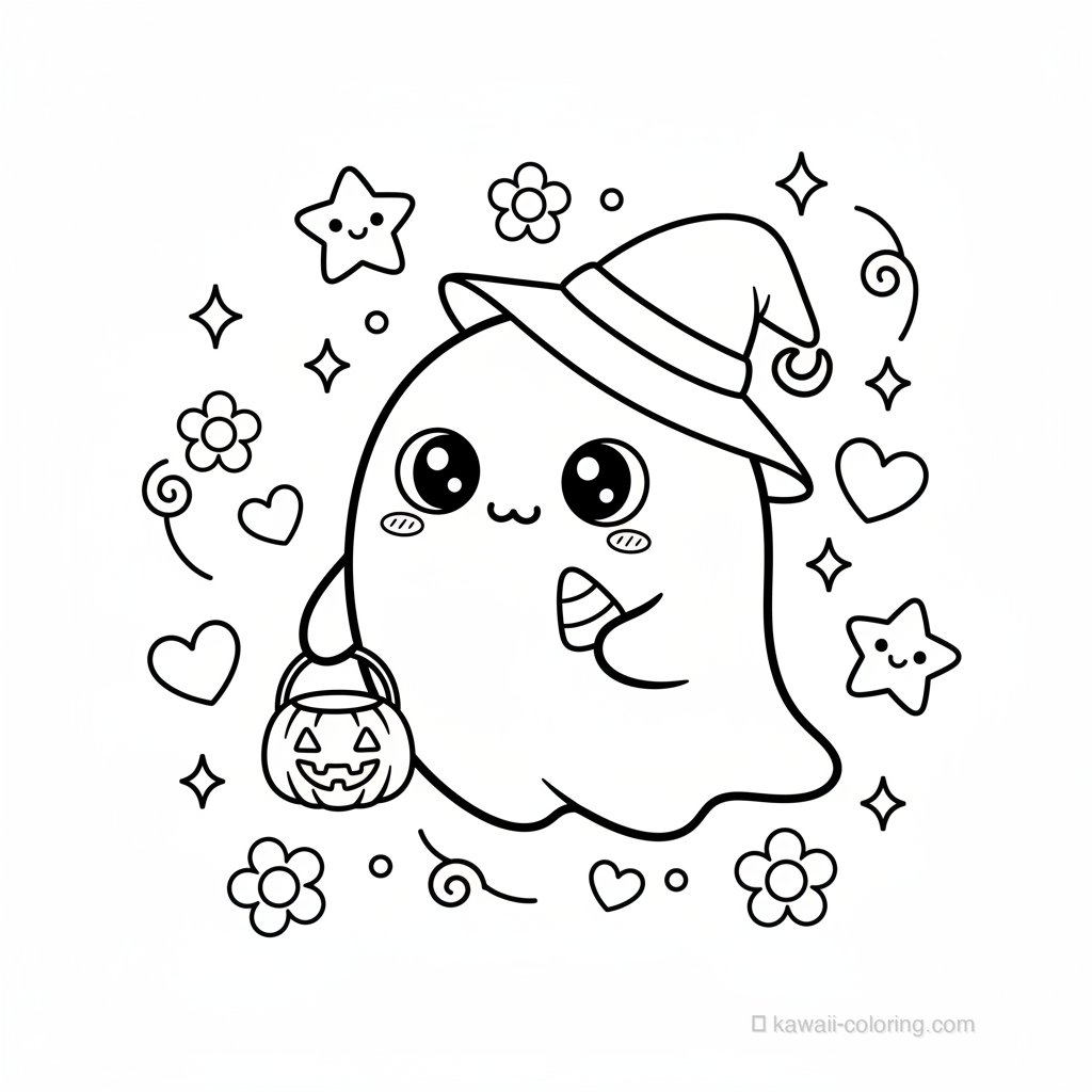 Desenho Kawaii Halloween Kawaii para Colorir #17