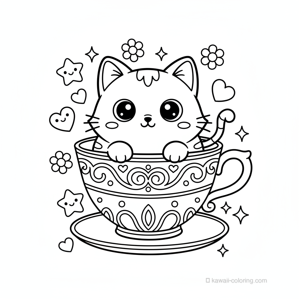 Kawaii Cat in Teacup #1