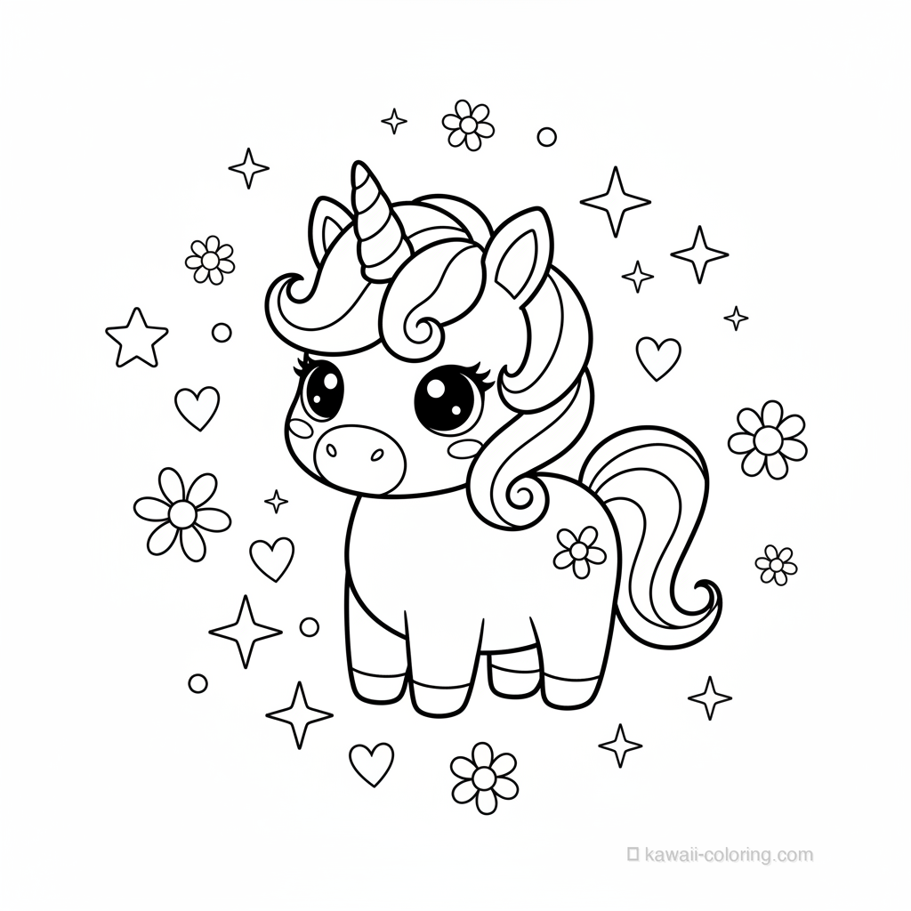 Coloriage Kawaii Licornes #25