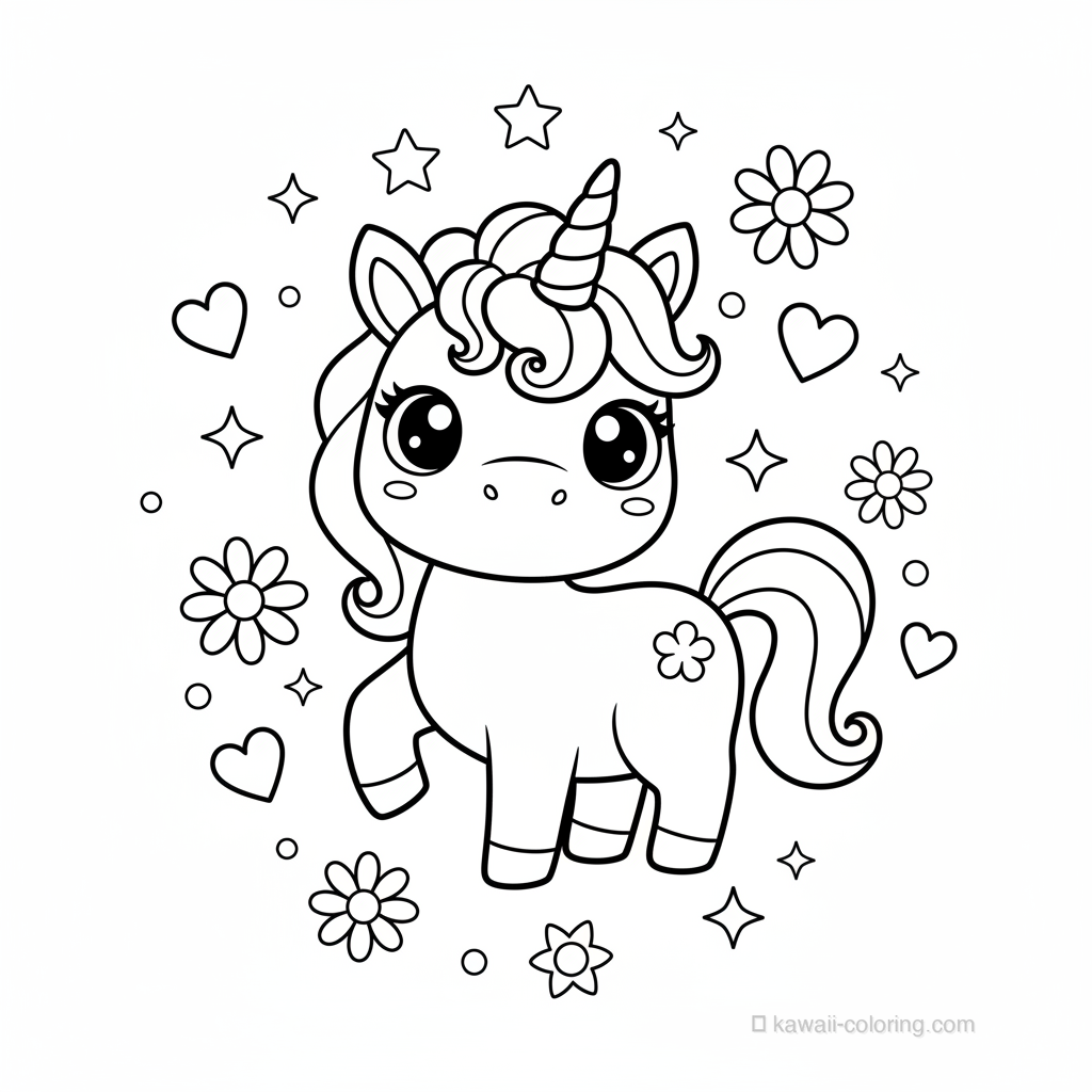 Coloriage Kawaii Licornes #30