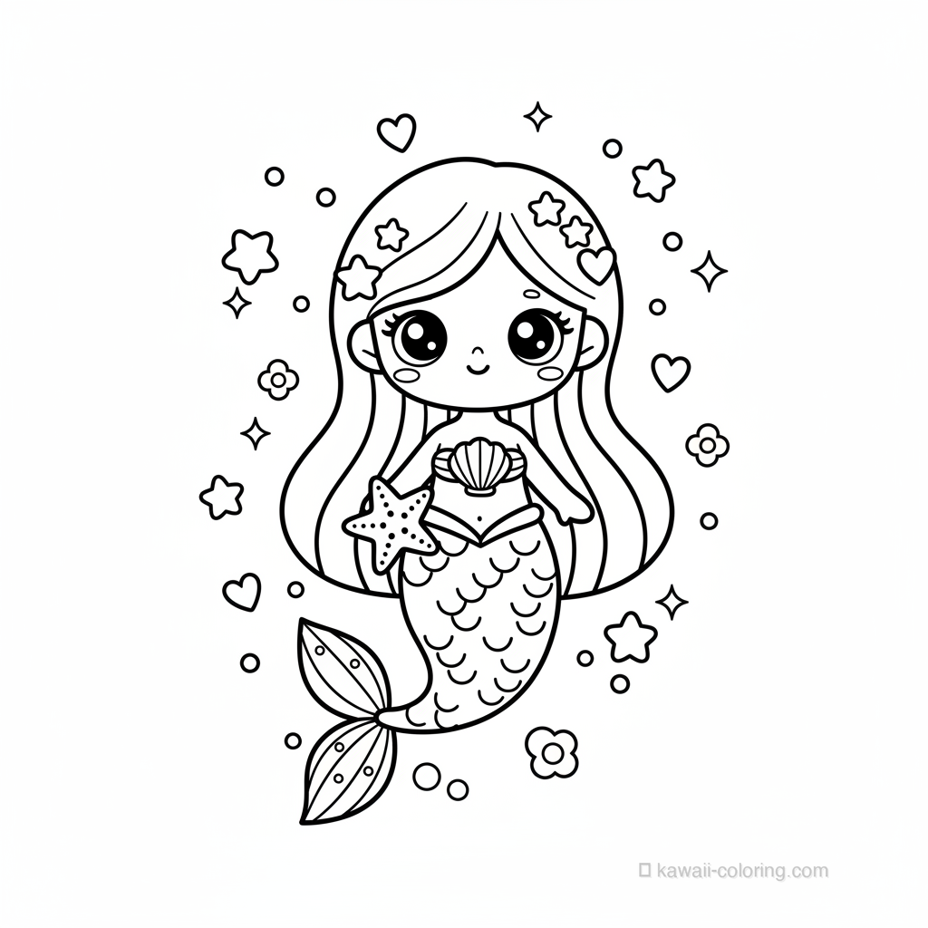 Coloriage Kawaii Mermaids #14