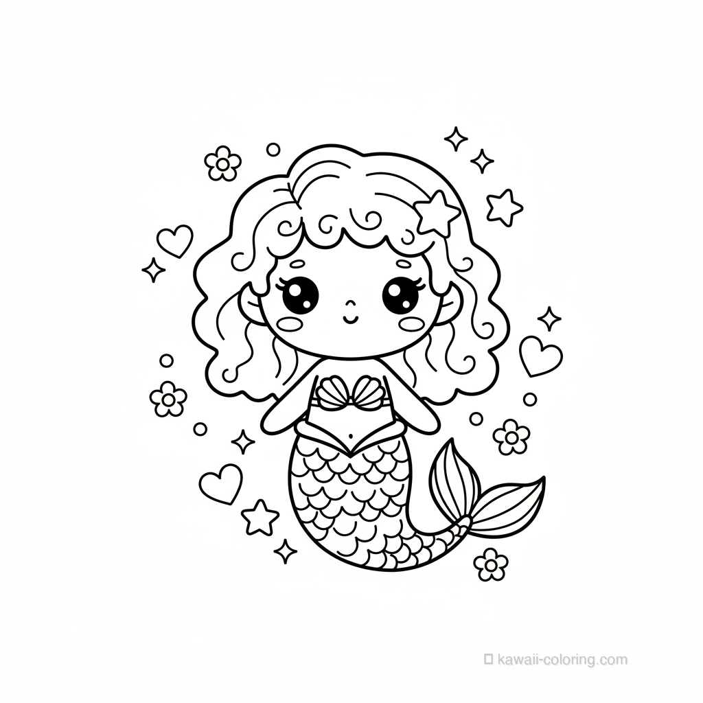 Coloriage Kawaii Mermaids #11