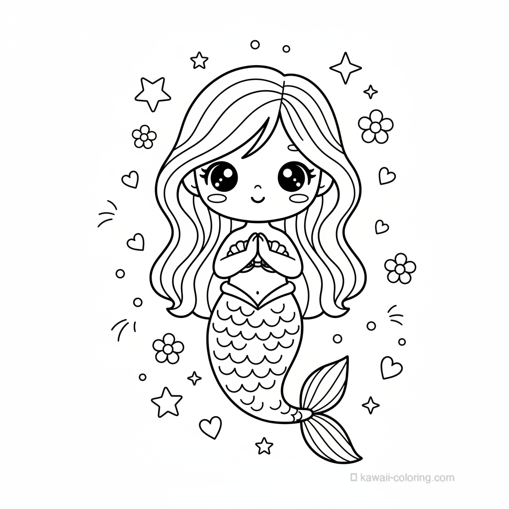 Kawaii Mermaids Ausmalbild #2