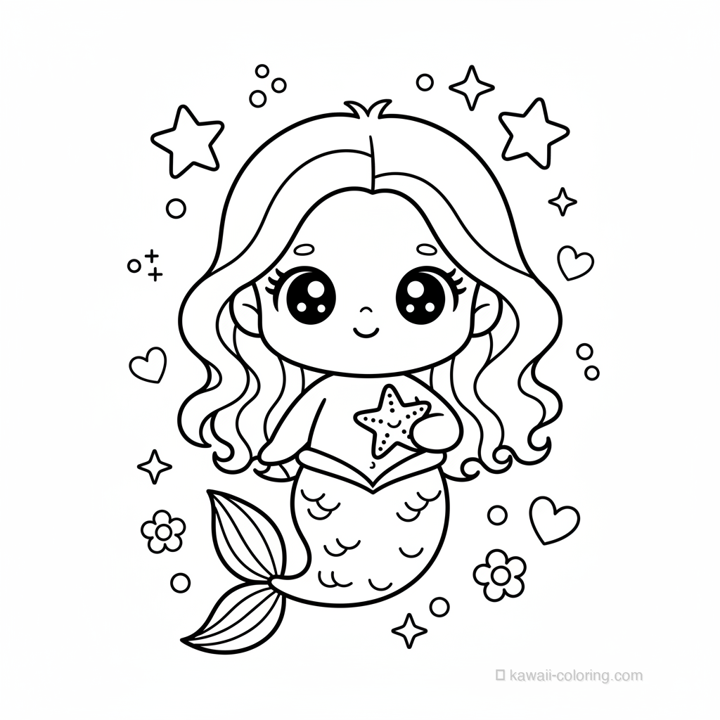 Coloriage Kawaii Mermaids #7