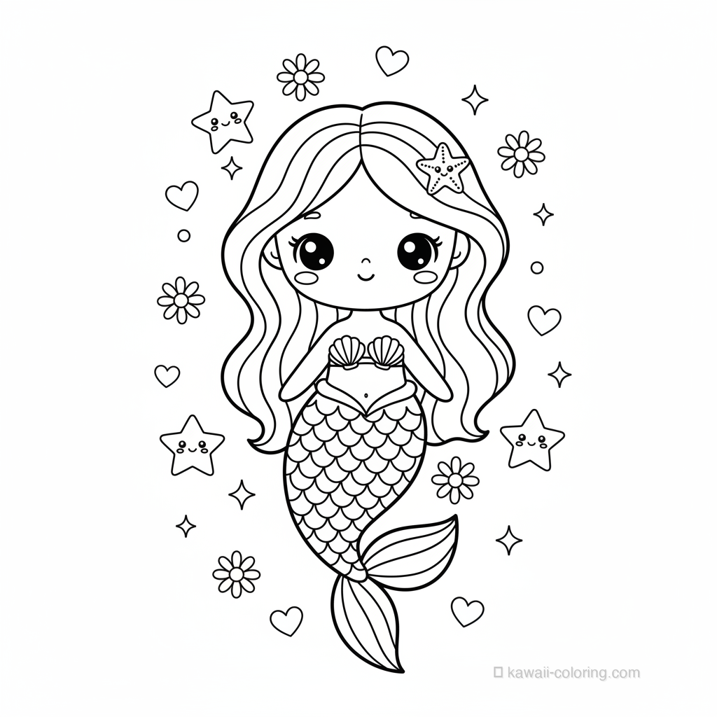 Desenho Kawaii Mermaids para Colorir #12