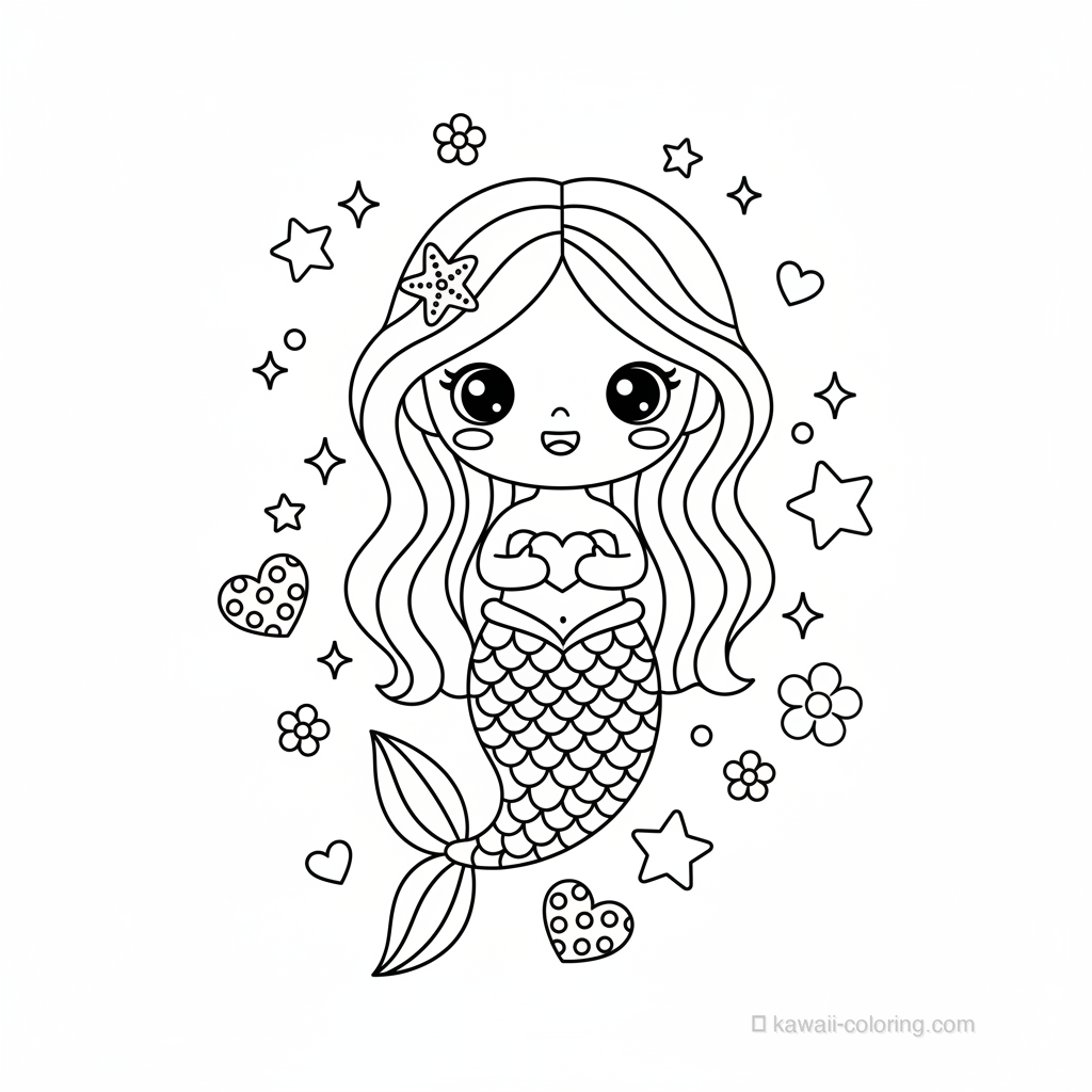 Coloriage Kawaii Mermaids #17