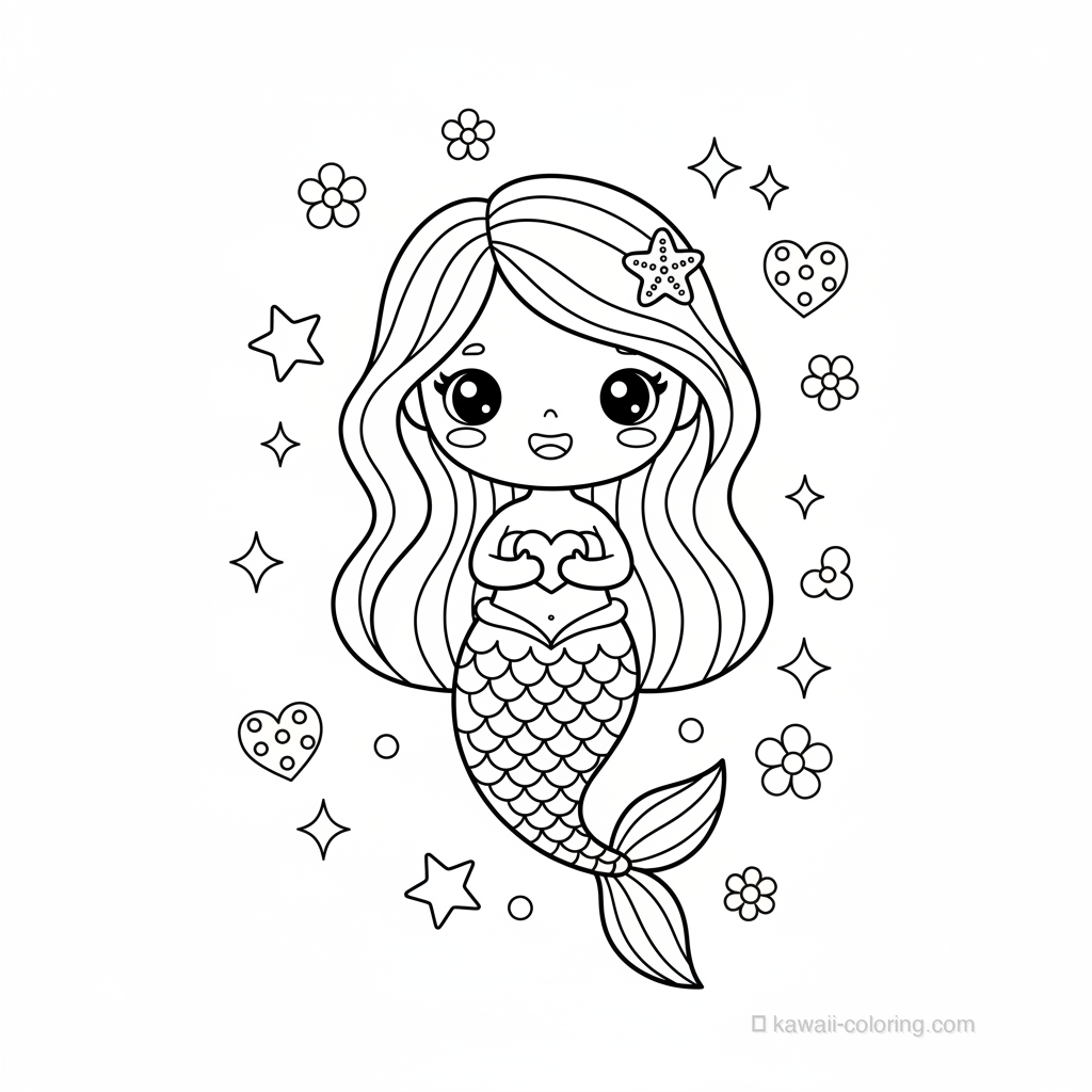 Coloriage Kawaii Mermaids #20