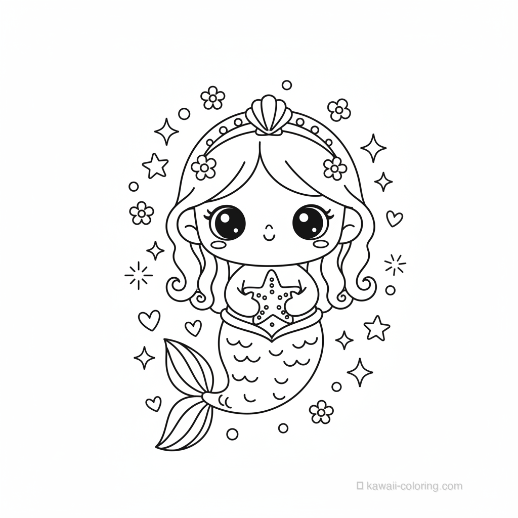 Kawaii Mermaids Coloring Page #5