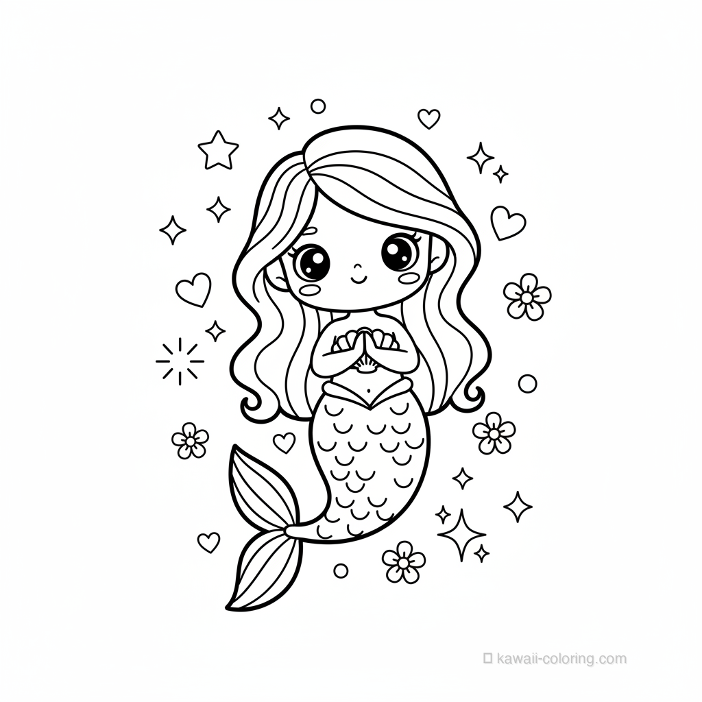 Coloriage Kawaii Mermaids #4