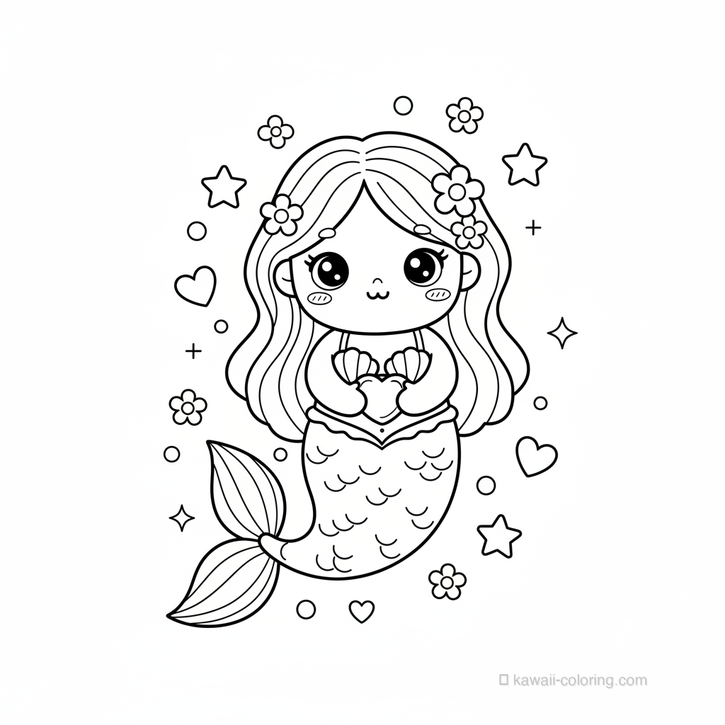 Coloriage Kawaii Mermaids #6