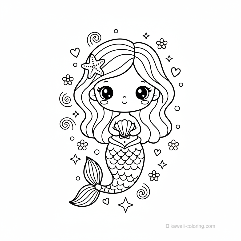 Coloriage Kawaii Mermaids #9