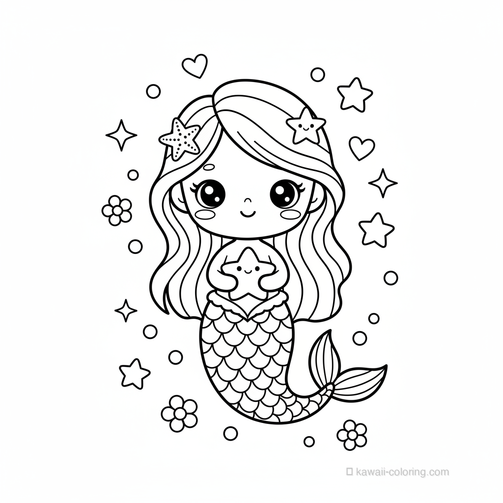 Coloriage Kawaii Mermaids #13