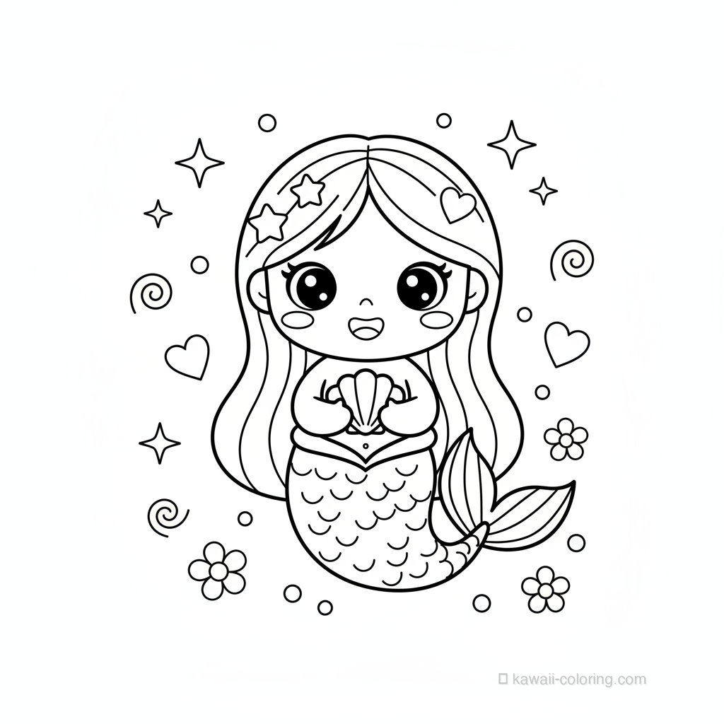 Coloriage Kawaii Mermaids #15