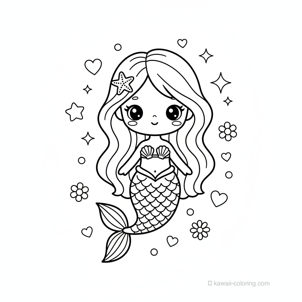 Kawaii Mermaids Ausmalbild #3