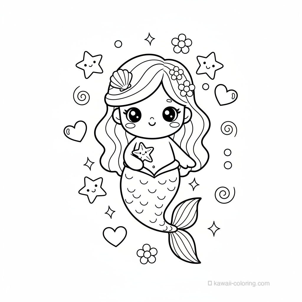 Coloriage Kawaii Sirènes #22