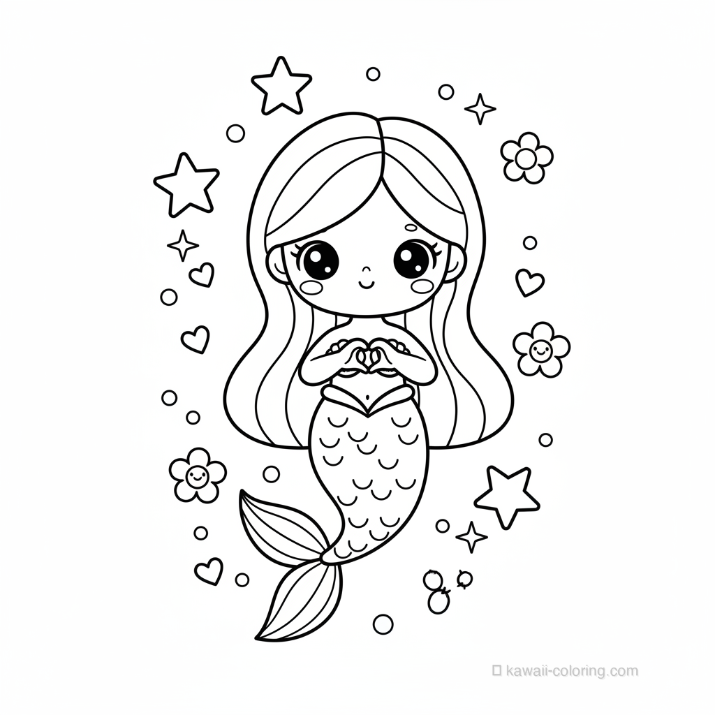 Coloriage Kawaii Sirènes #27