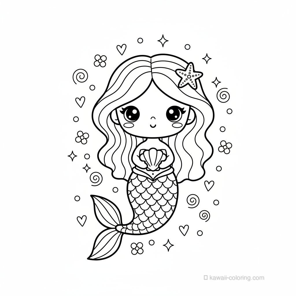 Coloriage Kawaii Sirènes #29