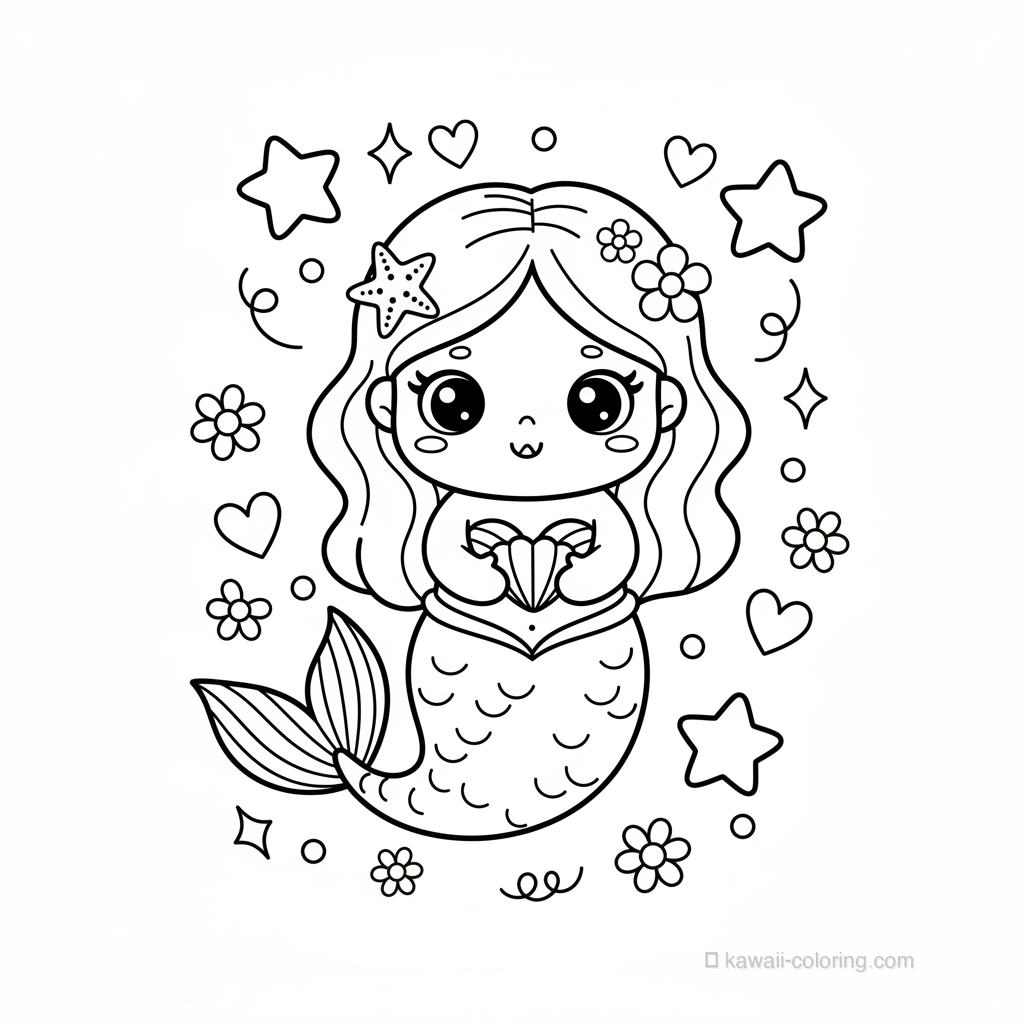 Coloriage Kawaii Sirènes #24