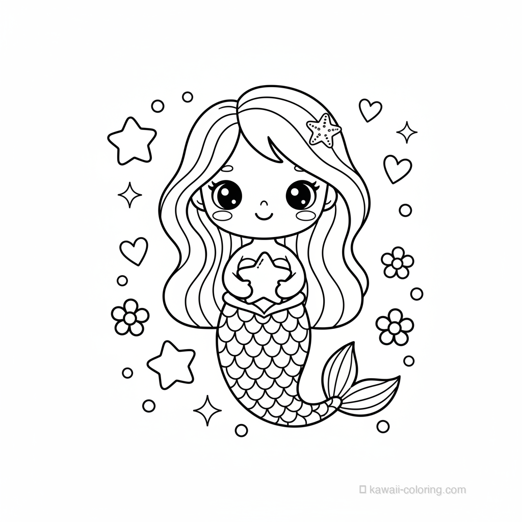 Coloriage Kawaii Sirènes #26