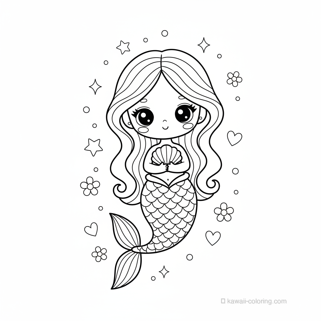 Coloriage Kawaii Sirènes #25