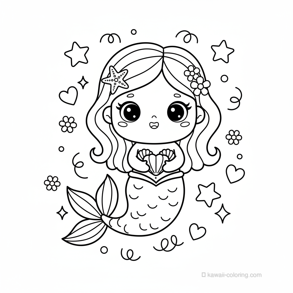 Desenho Kawaii Mermaids para Colorir #23