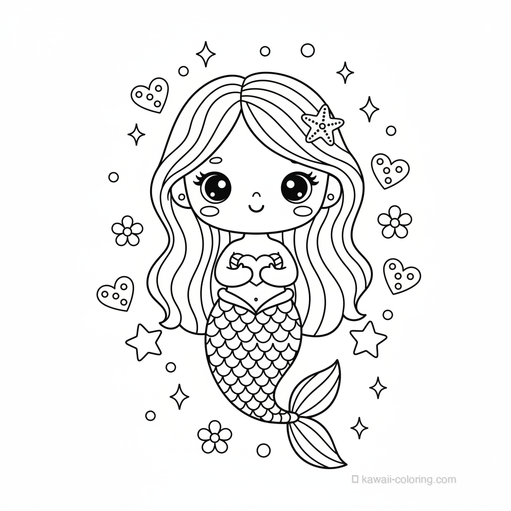 Coloriage Kawaii Sirènes #21