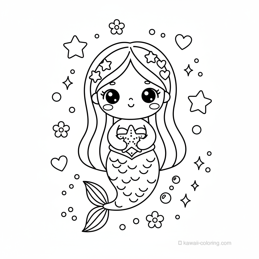Coloriage Kawaii Sirènes #30