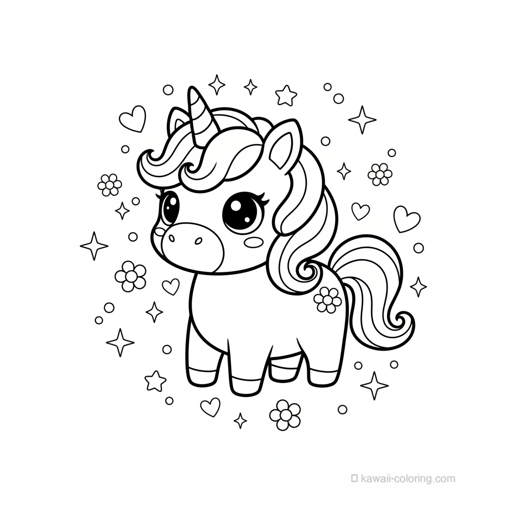 Coloriage Kawaii Unicorns #14