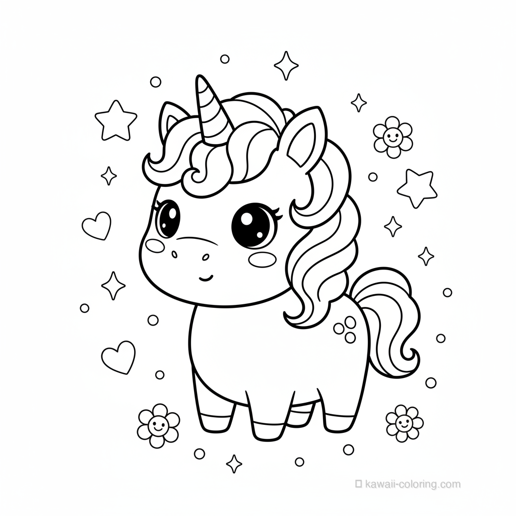 Dibujo Kawaii Unicorns para Colorear #8