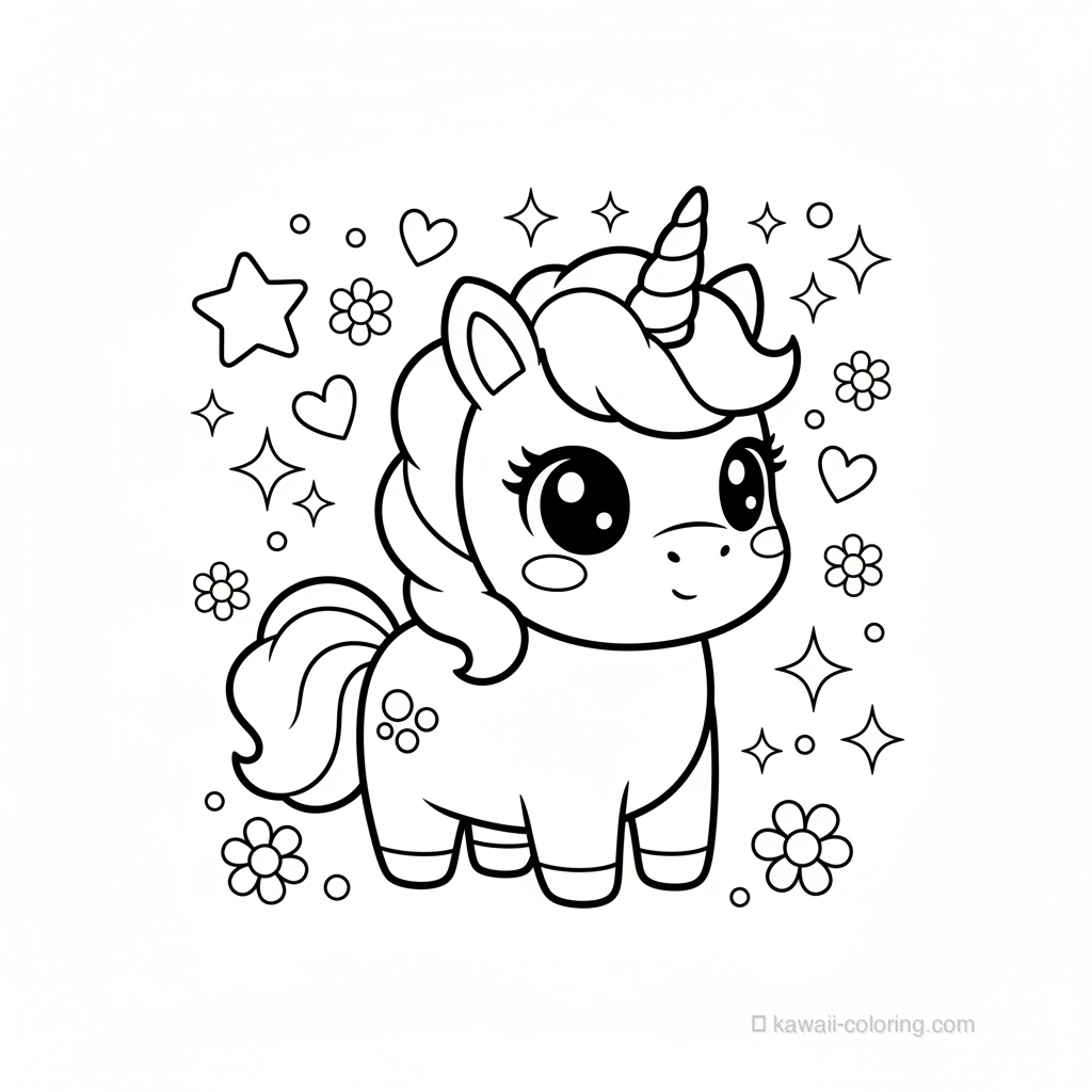 Coloriage Kawaii Unicorns #3