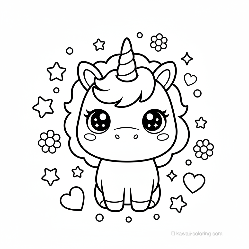 Kawaii Unicorns Coloring Page #6