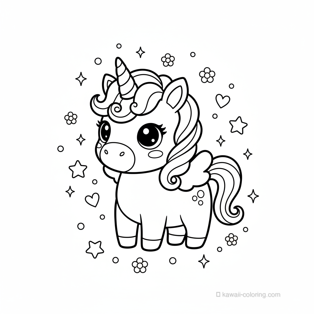 Kawaii Unicorns Coloring Page #2