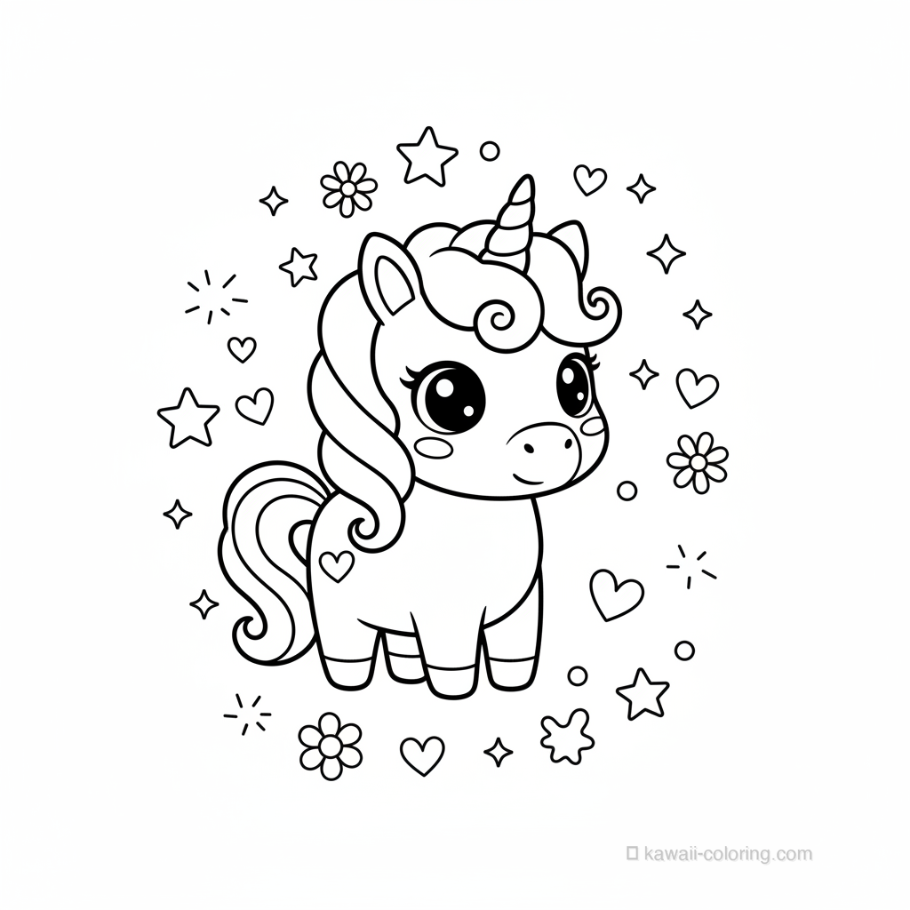 Coloriage Kawaii Unicorns #12